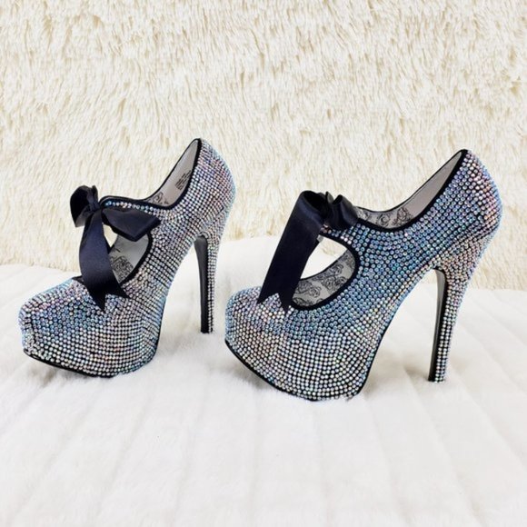 Bordello Iridescent Rhinestone High Heel Platform Shoes - Picture 12 of 12